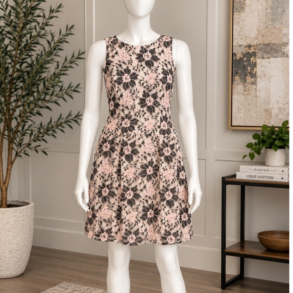Love...Ady Womens Dress Floral Lace Mesh Back Pink Black W0-5400 Size Small